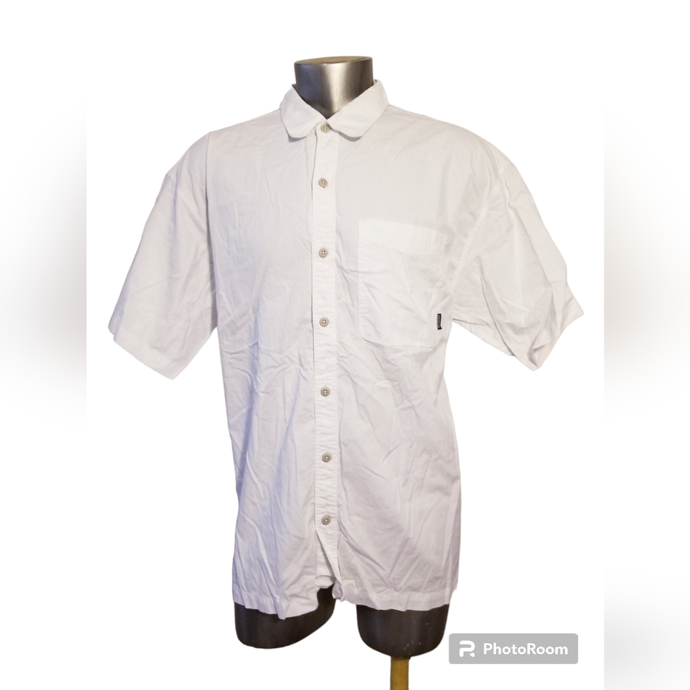 Patagonia white cotton button down man short sleeve shirt XL